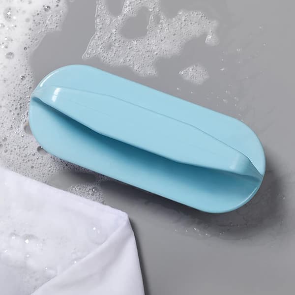 Plastskrubbebørste for vask av sengetøy, ergonomisk håndtak, lange myke børstehår, blå