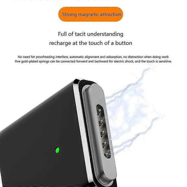 Kompatibel med MagSafe 3 USB-C hun til magnetisk PD 100W opladningsadapter til MacBook - Sølv Mørkegrå Stil A Dark grey Style A