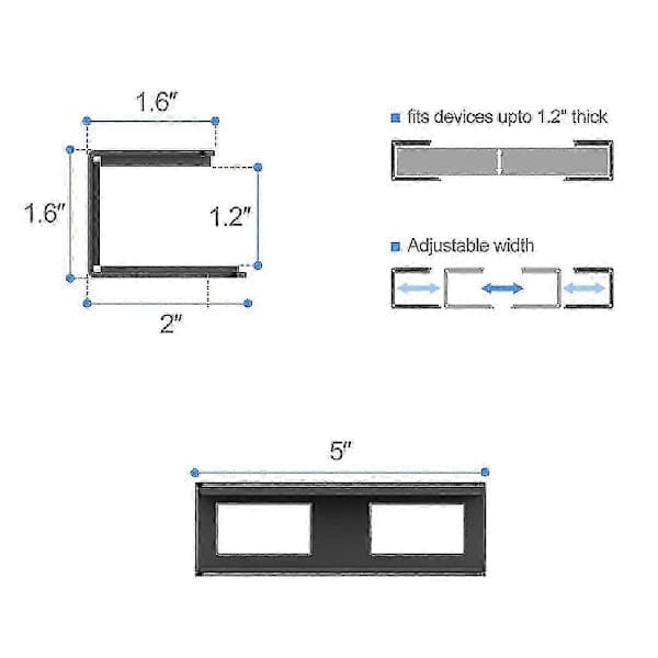 Laptopholder under bord, aluminiumslegering, sort, 3-pak