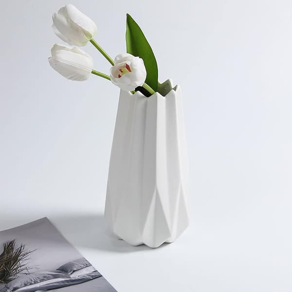 Ceramic Vase Pampas Vase Handmade Geometric White Gold