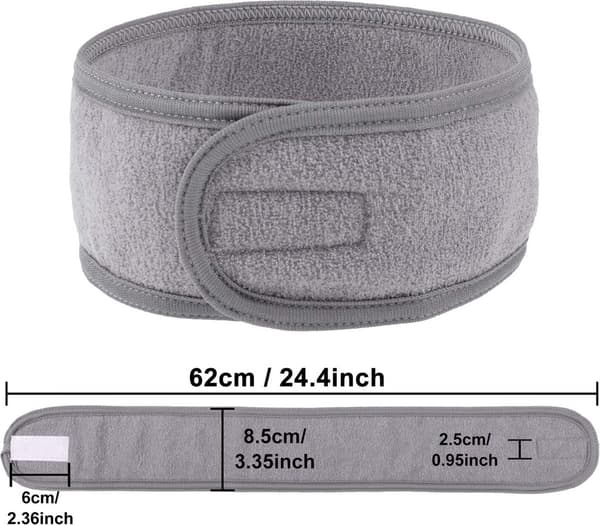 Frotté Turban Pandebånd, Grå, Velcro Elastisk til Sport & Yoga, Spa Ansigtstilbehør