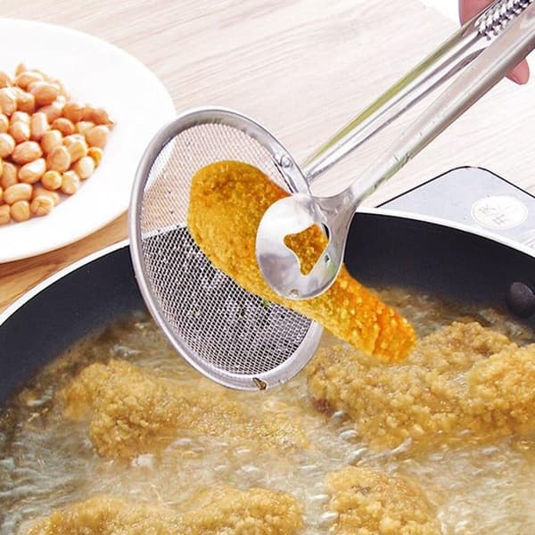 Frityrsleiv med tang - rustfritt stål Silver silver