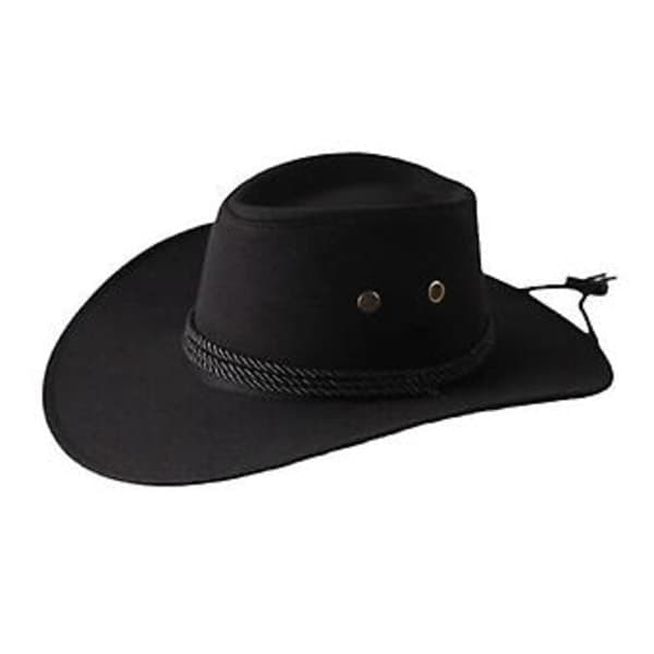 Herrehat i imiteret læder, mode, cowboy, fedora, bredskygget udendørshat (sort)