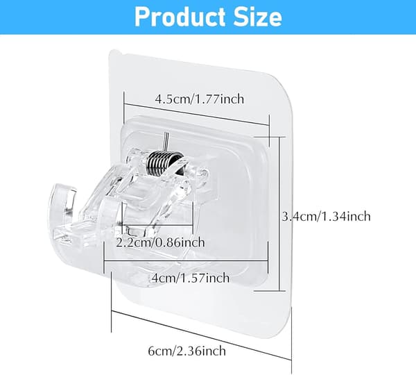 Curtain Rod Holders, Self-Adhesive Adjustable Wall Brackets No Drilling for Home, Bathroom, Kitchen, Transparent 6-Pack