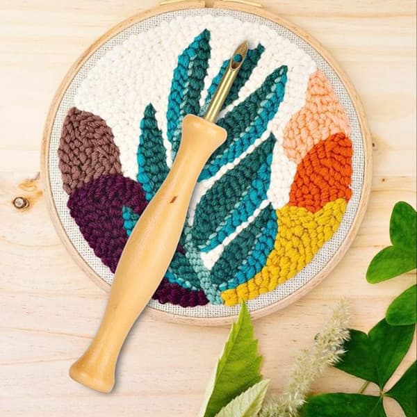 Punchnål med trehåndtak, broderinål i rustfritt stål for broderi og veving