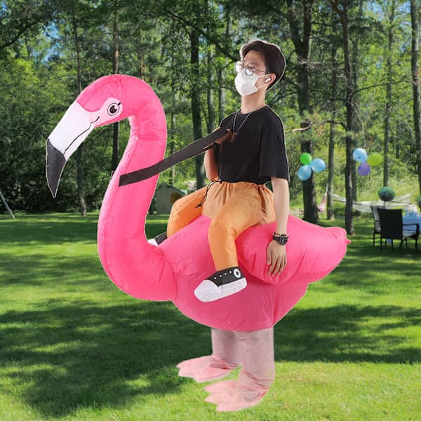 Oppblåsbart flamingokostyme i vanntett polyester for voksne på 150-190 cm