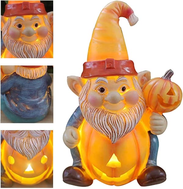 Halloween Gresskar Gnom - Lysende Resin Gamle Menn Figur - Gresskar Høst Statue - Borddekorasjon Halloween Gnom