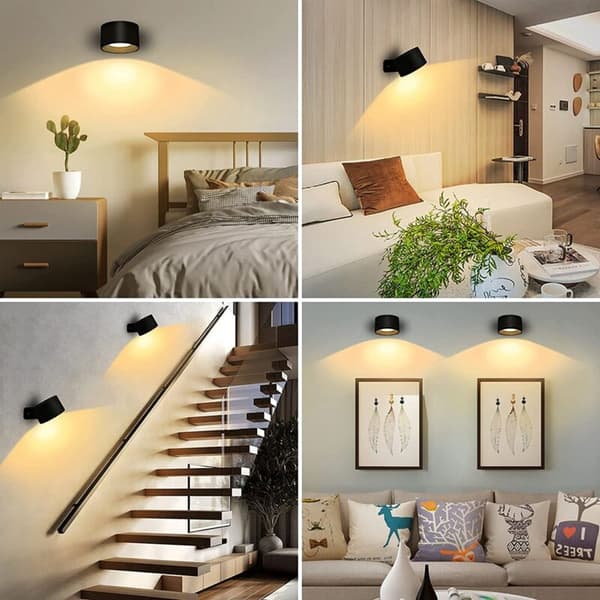 LED Wall Lamp, USB Rechargeable Wall Mounted RGB Light 360° Rotating Magnetic Ball, Wireless Bedside Lamp Black