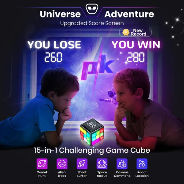 Rechargeable Game Cube - 15 Fun Brain and Memory Games with Score Display (Black)