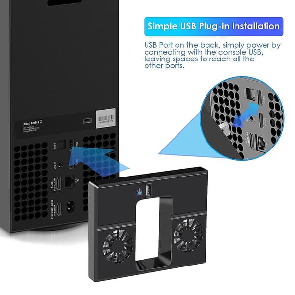 Kylfläkt för Xbox Series X, Extern USB Vertikalt Kylstativ med USB Hub