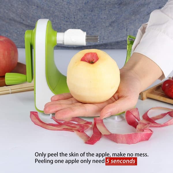 Manual Apple Peeler - Suction Cup Non-Slip Handle - Automatic Hand Crank Handle - 2 Replaceable Stainless Steel Blades with Protective Cover