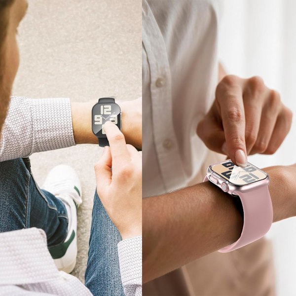 2-pakning Vanntett Etui for Apple Watch SE (2. Gen) Series 6 5 4 SE Skjermbeskytter 44mm, Ultratynn Herdet Glass, Fullt Beskyttende Hard PC-Skall