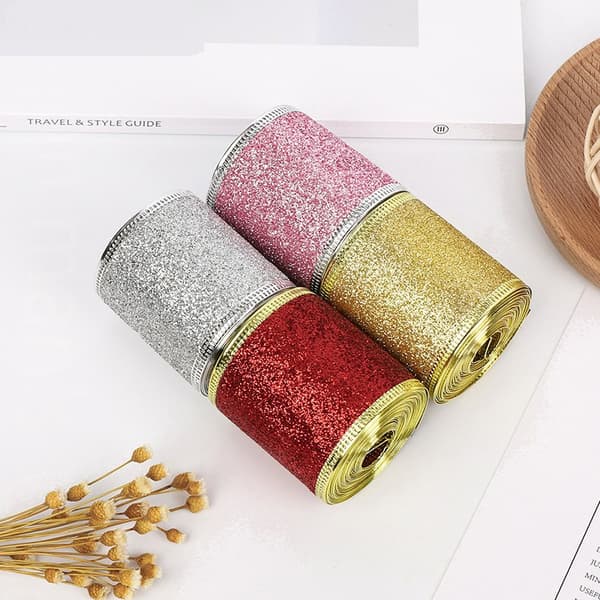 2 x 10m glitterbånd til juletre 5m/rull 50mm sølv