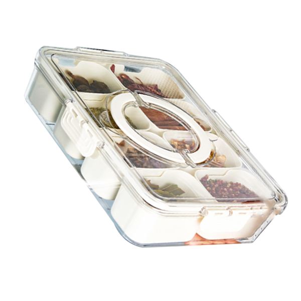 Förvaringslåda i plast med flera fack, matlåda för kylskåp med avdelare för dumplings, grönsaker, frukt, kryddor, stor 8 fack 12