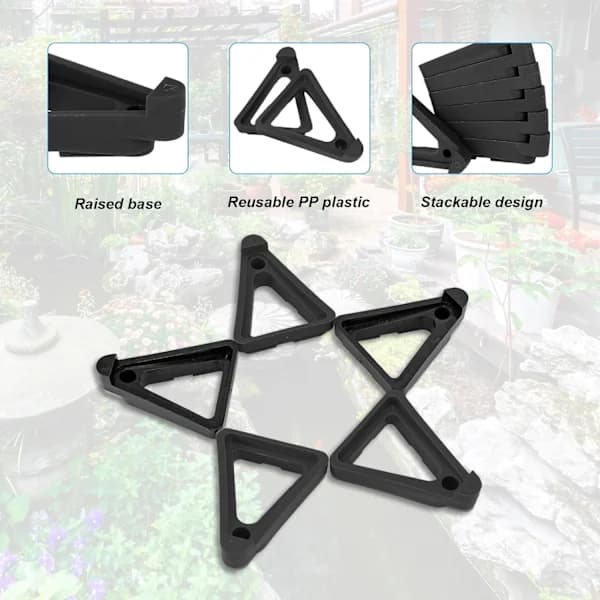 40-pack Plant Pot Feet for Outdoor Pots, Triangular Plastic Pot Risers for Drainage and Airflow, Black