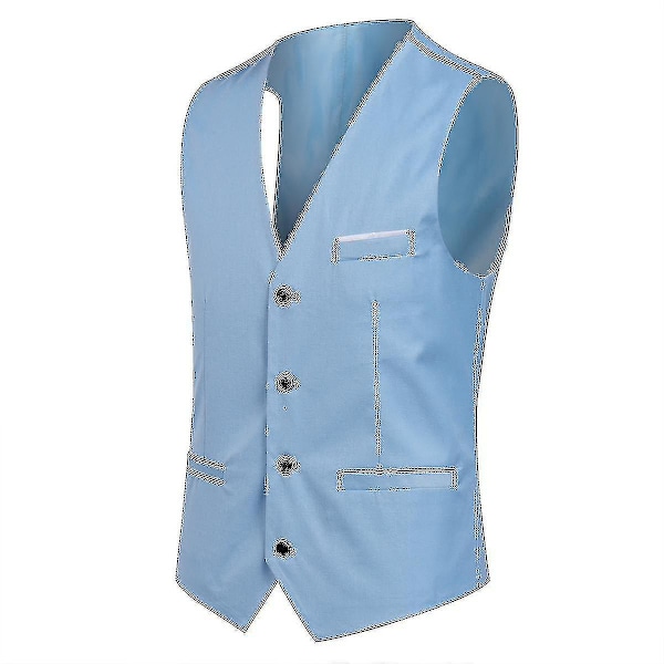 Miesten puku Business Casual 3-osainen puku bleiseri housut liivi 9 väriä Z Myydyt tuotteet Light Blue 2XL