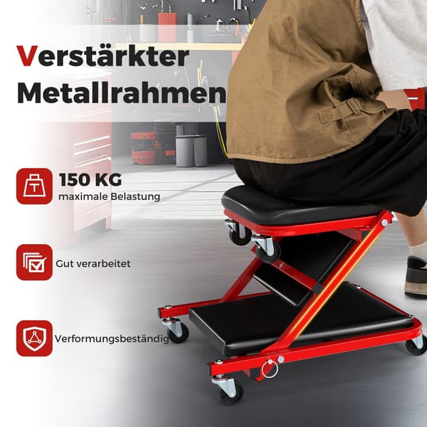 2-i-1-værkstedskryber, 150 kg kapacitet, sort