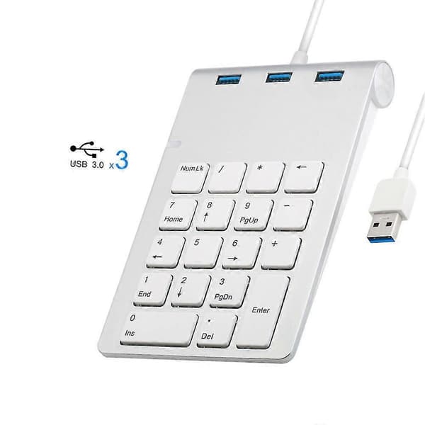 USB numerisk tastatur til bærbar computer, kablet 18-tasters numerisk tastatur med USB 3.0-hub Combo Ing N