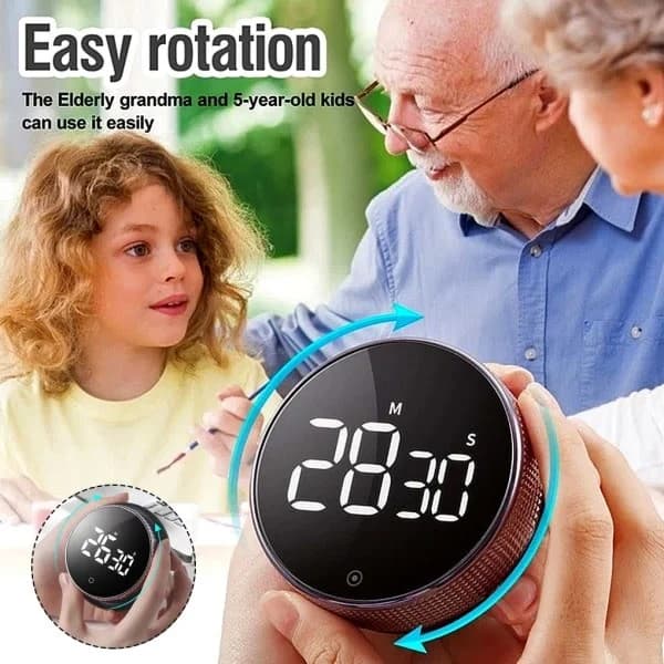 Rund roterende digital tidtaker Stoppeklokke LED 99 minutter 59 sekunder