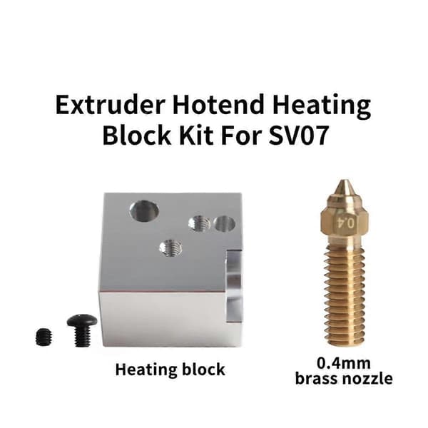 Extruder Hotend Heat Block Kit 0.4mm Brass Nozzle High Temperature Kit for SV07 3D Printer