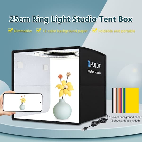 Photo Studio 25 cm with LED Ring for Small Product Photography