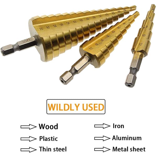 3.4-12 mm 4-20 mm 4-32 mm HSS Step Drill Cone Titanium Wood Metal Hole Hex Cutter Replacement Tool