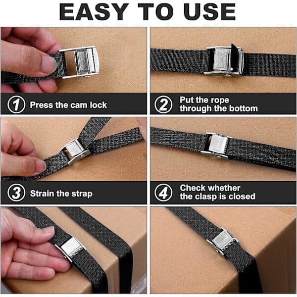 Spännband 4-pack 2 m justerbara lastremmar svart