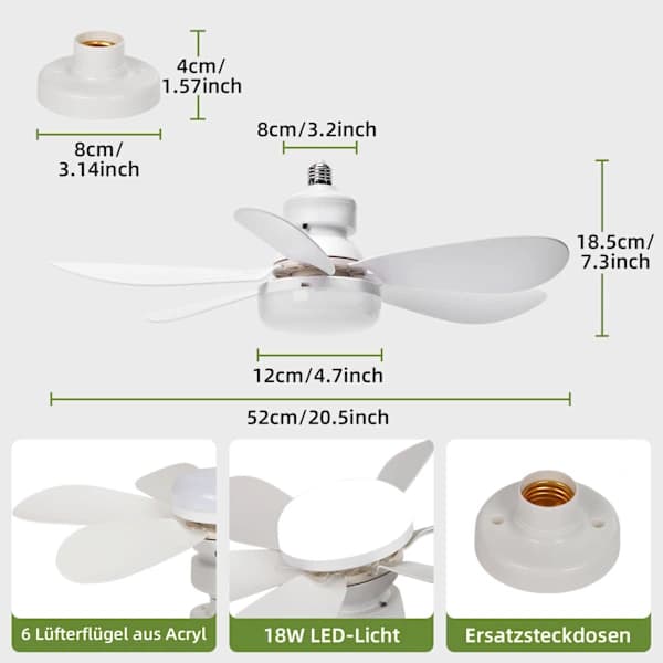LED Takvifte Vifte Taklampe Belysning med Fjernkontroll