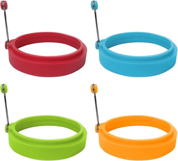 Matkvalitets silikon eggringer, flerfarget, eggringformer for matlaging, stekte eggringer (4-pakning, 10 cm)
