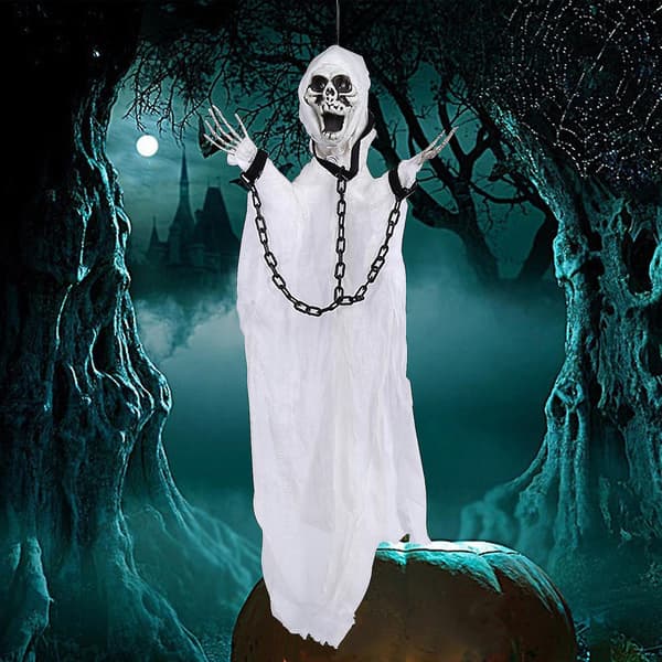 Halloween Decorations Hanging Ghost, Skeleton With Red Eyes And Voice, Scary Skeleton Props