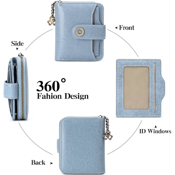 Women's Genuine Leather Small Foldable Compact Wallet with RFID Protection