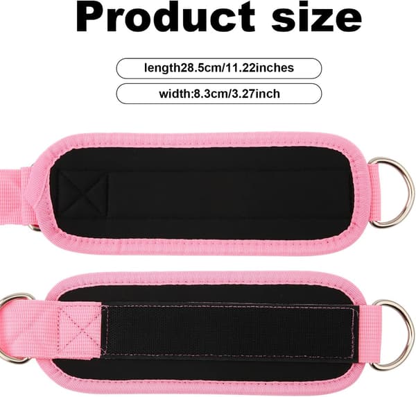 Justerbare ankelstropper med neoprenpolstring og D-ring, rosa, 2 deler