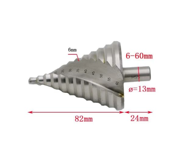 1 PC HSS Step Drill 6-60 mm Spiral Conical Groove Countersink 12 Steps