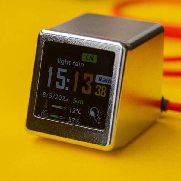 Smart vejrstation Skrivebord LED LCD Digital WiFi Ur Elektronisk Termometer Hygrometer Udendørs Sensor (Gul)
