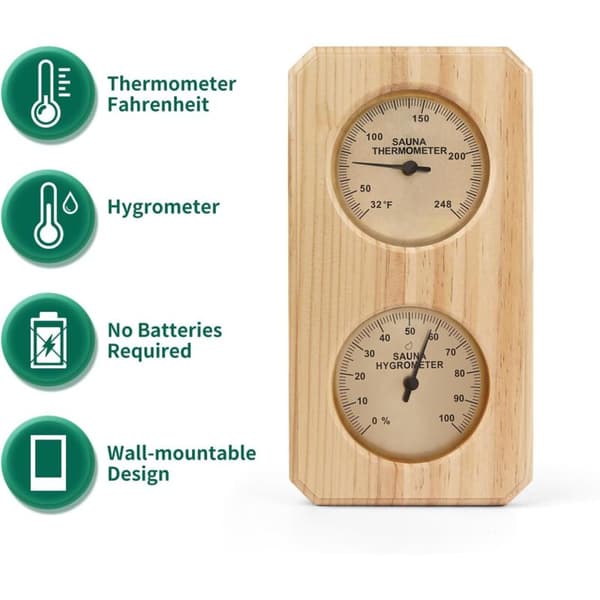 Sauna termometer og hygrometer Senere 2 i 1, vertikal indikator, måler indendørstemperatur og luftfugtighed til sauna.
