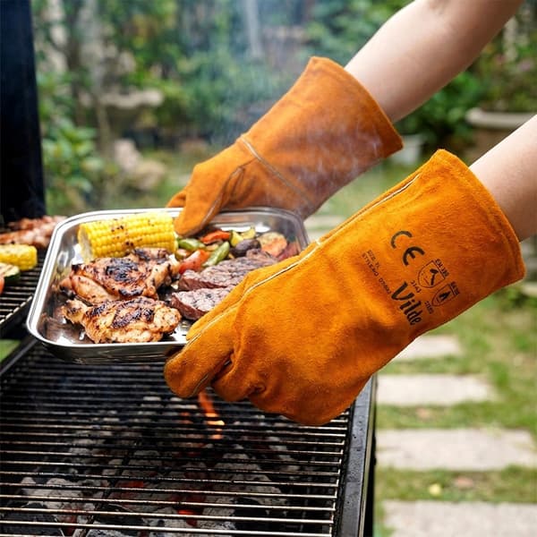 Läderhandskar för grillning, värmebeständiga, XL, 2-pack