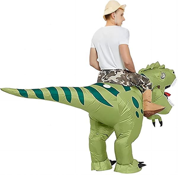 Oppusteligt T-Rex dinosaurkostume til voksne, 150-190 cm, polyester, 4 AA-batterier