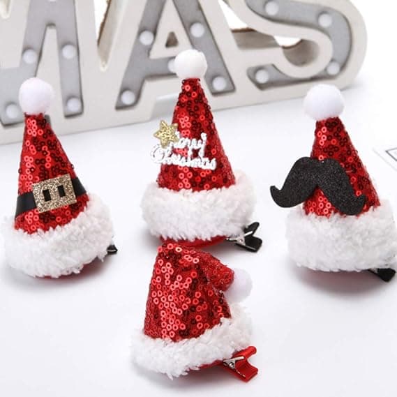 8 stk. Mini Julehat Hårklemme Glitter Nissehue Hårbøjle til Børn og Voksne