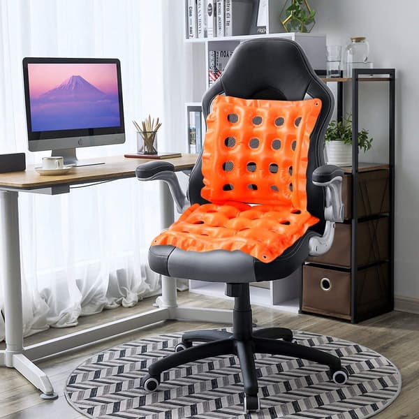 Inflatable Seat Cushion, Orange-Red, PVC Square 19 Inch, for Office and Car, 1 Piece