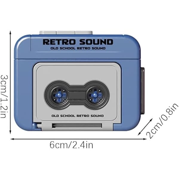 Mini Cassette Player Keychain, Retro Cassette Player Keychain, Recording Function, Blue