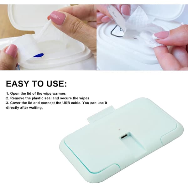 Portable Wet Wipe Warmer, Ultra-Thin USB Hot Wipe Dispenser, Constant Temperature, Light Blue