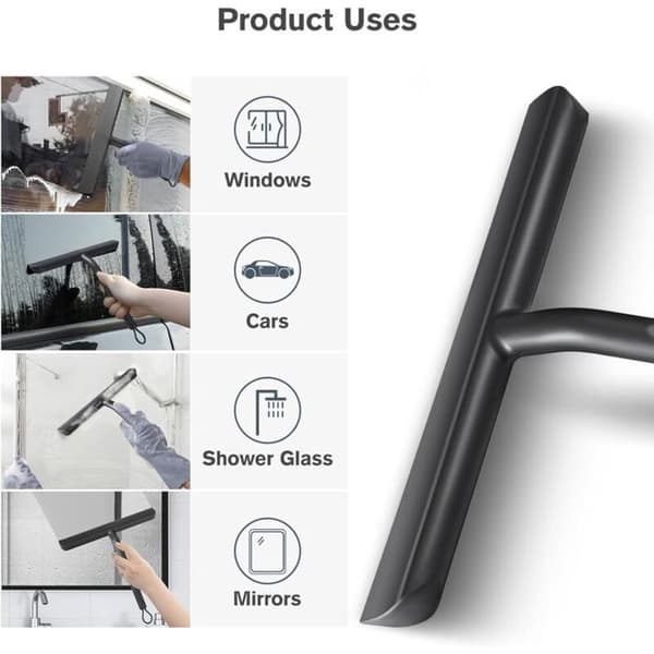 Black Shower Squeegee, Shower Window Squeegee, Shower Squeegee with Silicone Holder, Silicone Squeegee for Bathroom, Glass