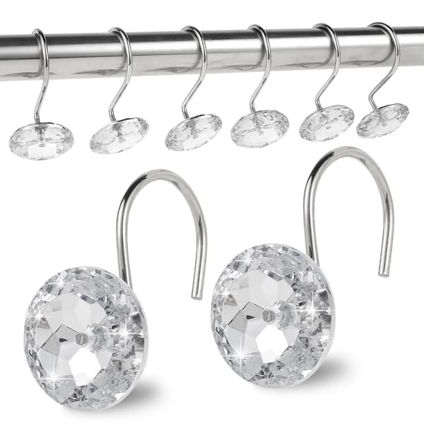 12 stk dusjforhengskroker Akryl Krystall Diamant Dekorative Rustfrie Ringer for Baderomsstenger Hvit
