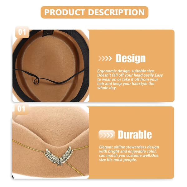 Band Costume Hat Flight Attendant Hat for Decoration 2pcs Khaki