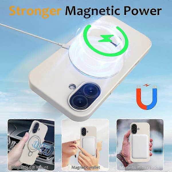 MagSafe-kompatibelt deksel med stativ for 6,7 \" telefoner: Hybrid PC- og silikondesign (antikvitthvit)