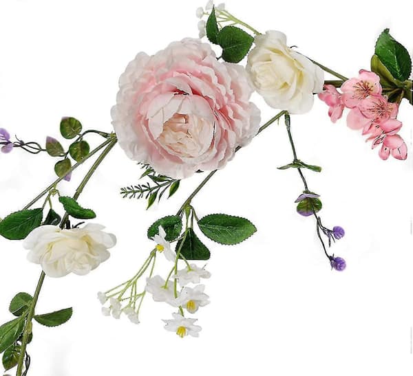 Kunstig blomsterguirlande 1,8 m med roser og pæoner til bryllupsmiddagsbord