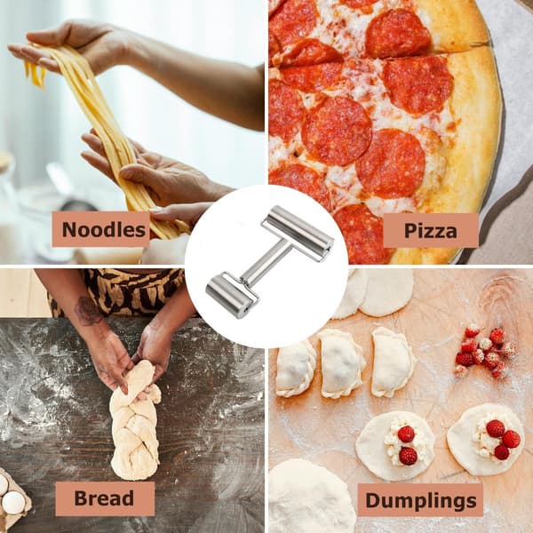 Mini Rolling Pin Double-Sided Stainless Steel Non-Stick Small Rolling Pin with Ergonomic Handle for Pizza Cake Bread Silver