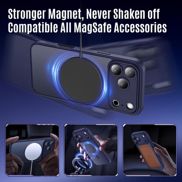 MagSafe-compatible iPhone 17 Pro Case 15ft Military Grade Shockproof Matte Clear Navy Blue Phone Case Navy Blue iPhone 17 Pro Navy Blue iPhone 17 Pro