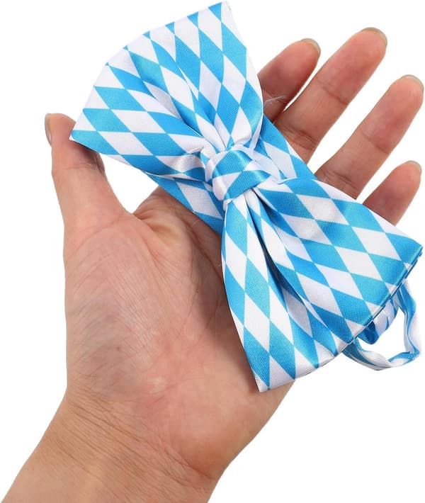 4 stk. Oktoberfest-sløyfer for menn, tradisjonell polyester, lyseblått og hvitt rutemønster, bayersk flaggdesign, for festlige anledninger