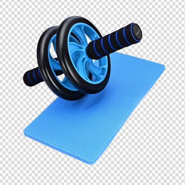 Blue 2-piece workout equipment: Ab roller + Push-up bars